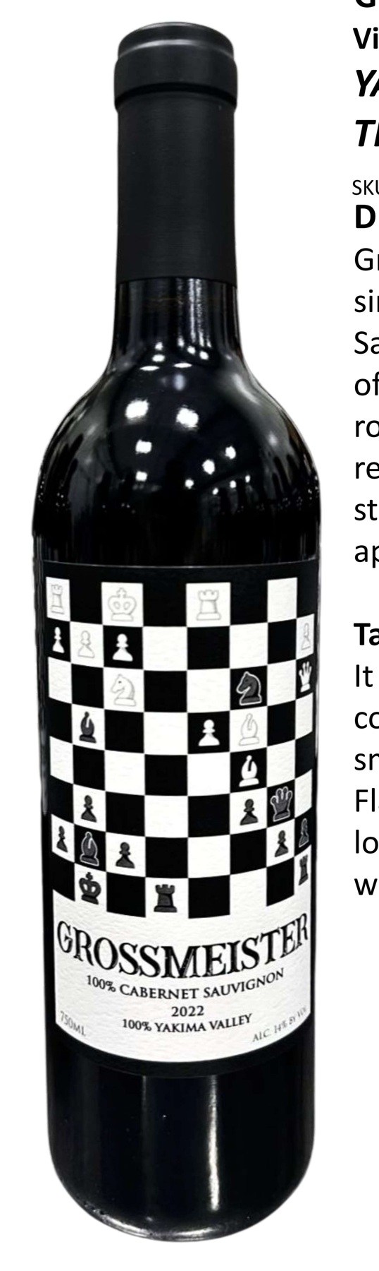 Grossmeister Cabernet Sauvignon bottle with a black and white chessboard label